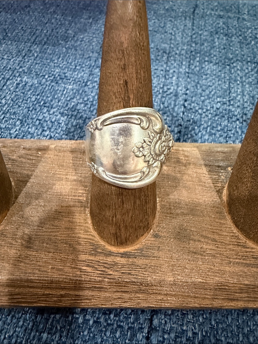 Sterling Spoon Ring with Floral Motif - Silver